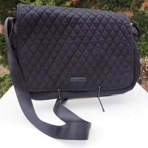 Vera Bradley Black Quilted Crossbody Messenger Laptop Bag Purse